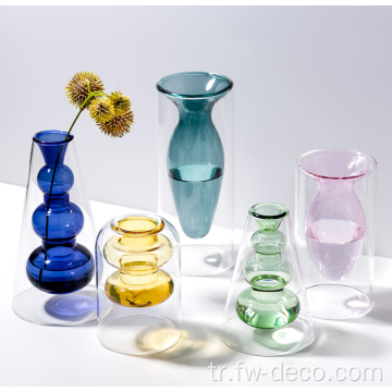 Çift duvarlı renkli cam vazo